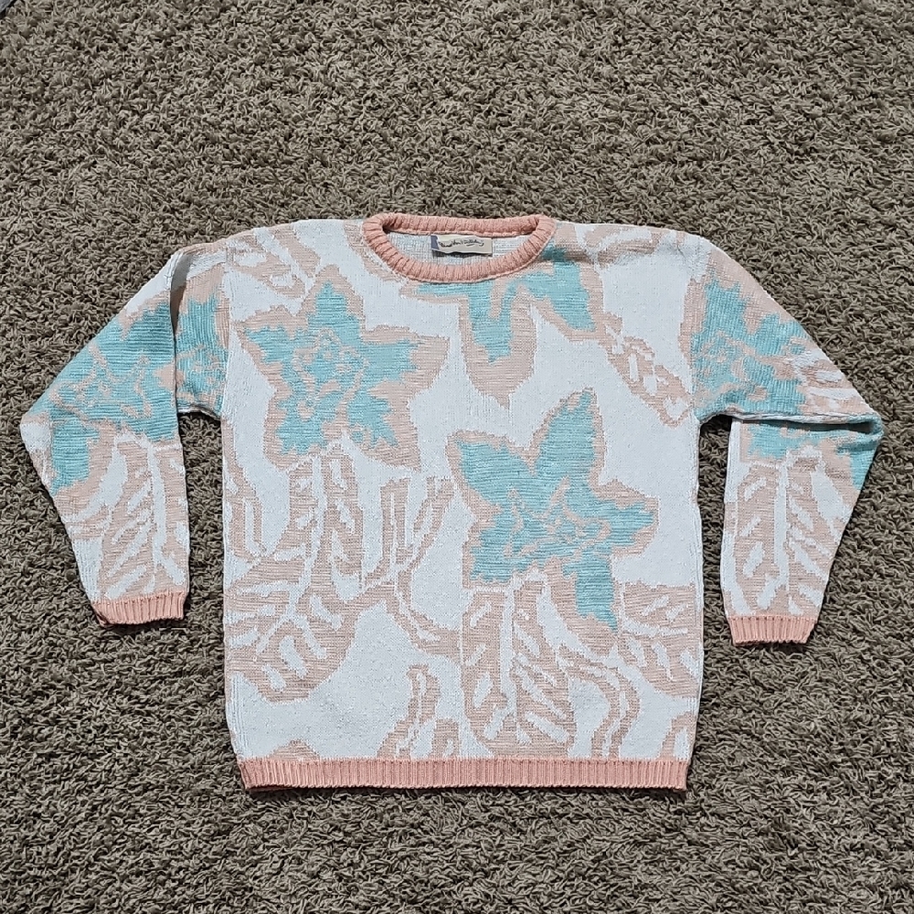 Diane Von Furstenberg Knit Sweater Vintage Floral Pastel